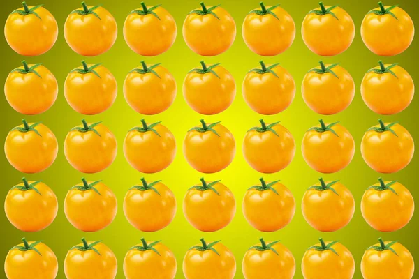 Vegetable pattern of yellow tomatoes on yellow background.