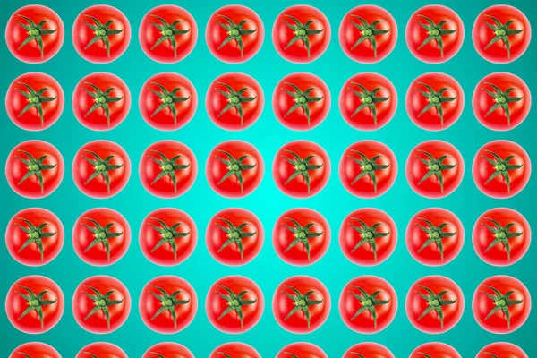파란색 배경에 빨간 토마토의 야채 패턴 이 있습니다. 편평 한 침대, — 스톡 사진