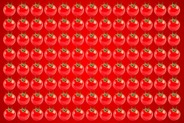 Vegetable pattern of red tomatoes on red background. — Stockfoto