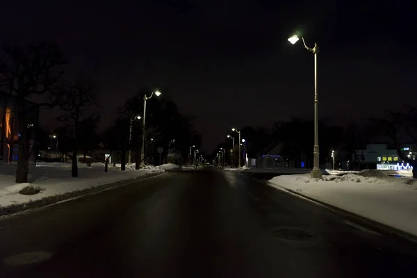 Noc Droga Parku Zimie — Zdjęcie stockowe