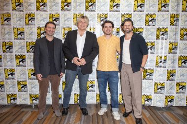Brandon Roberts, Simon Franglen, Mick Giacchino, Alexander Seaver attend the 11th Annual Musical Anatomy of a Superhero press room during Comic Con International at the Bayfront Hilton Hotel on July 24, 2025.