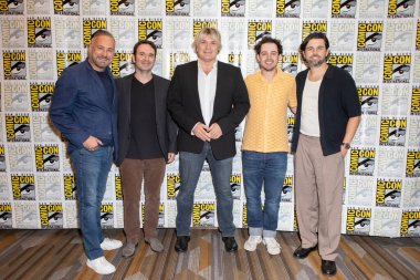 Ray Costa with Brandon Roberts, Simon Franglen, Mick Giacchino, Alexander Seaver attend the 11th Annual Musical Anatomy of a Superhero press room during Comic Con International at the Bayfront Hilton Hotel on July 24, 2025.