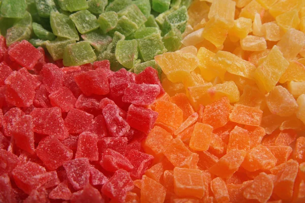 Ανανάς Φέτες Στο Πιάτο Τέσσερα Χρώματα Ξεχωριστά Ζαχαρωμένα Φρούτα — Φωτογραφία Αρχείου