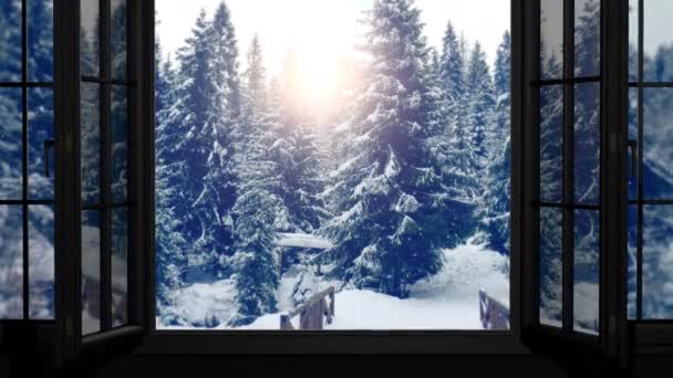 メリー クリスマスと幸せな新年 窓からの眺め — ストック動画