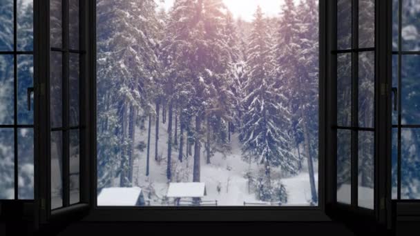 Feliz Navidad Feliz Año Nuevo Vista Desde Ventana — Vídeo de stock