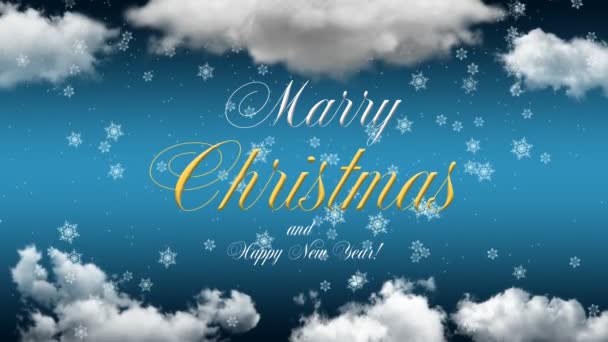 Merry Christmas Inscription Clouds Snowflakes — Stock Video