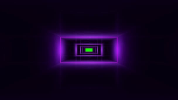 Fliederfarbener Korridor Mit Leuchtenden Quadraten Bewegung Green Screen Alpha — Stockvideo
