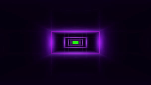 Couloir lilas avec carrés lumineux en mouvement, écran vert alpha 