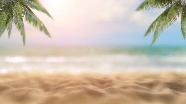 Deniz kenarında palmiye ağaçları. Tropik ve okyanus plaj