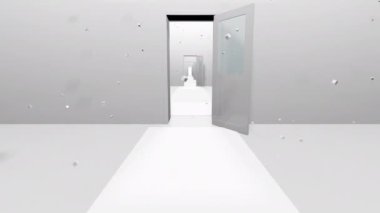 Fütüristik odalar ve uçan küpleri. 3D işleme birimi