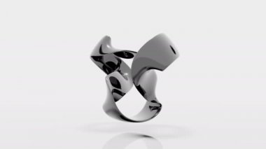 Yansımaları ile anamorfik 3d render parlak şekil döner