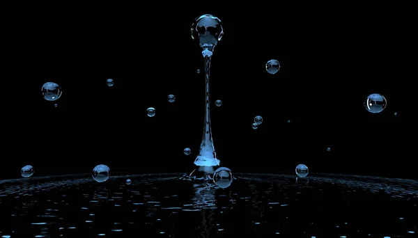 Água Tem Forma Gotas Sem Gravidade Renderização — Fotografia de Stock