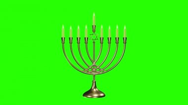 Menorah (geleneksel kandelabra) ve yanan mumlar ile Yahudi tatil Hanuka arka plan Film. Yeşil ekran alp