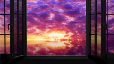 Otelin penceresinden güzel deniz manzarası, palmiye ağaçları