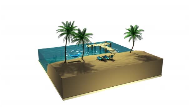 3D渲染热带岛屿的旅游业 夏天在棕榈树间的海上度假 — 图库视频影像