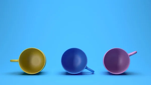 Render Different Color Cups Blue Background — Stock Photo, Image