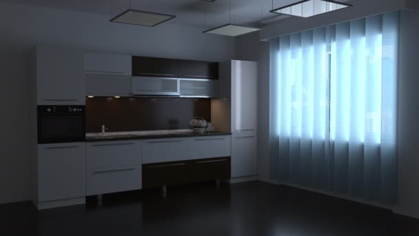 3d rendering design of a kitchen room in a home interior — Stock Footage Rendering Design Kitchen Room Home Interior Stock Footage