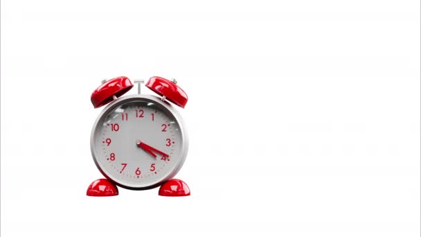 Тривимірний Годинник Нагадування Білому Тлі Час Прокинутися — стокове відео