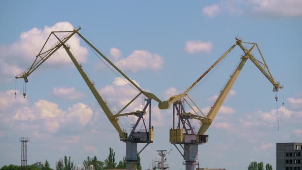 Plant Large Cranes Background Clouds Modern Cranes Shipbuilding — Stock Video