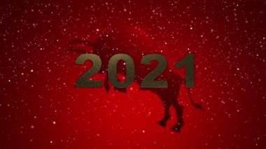 Mary Christmas ve yeni yıl arka plan animasyonu. Çin Yeni Yılı hareketi, öküzün burç sembolü yılı..