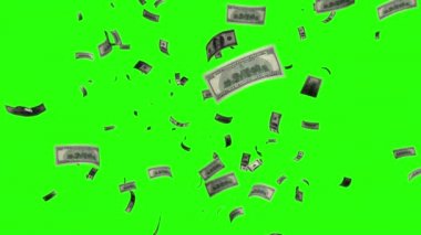 Krom anahtar arka planında düşen dolar banknotlarını 3D biçimlendir