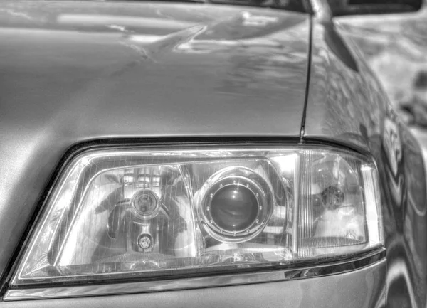 Car Headlight Black White Closeup — Stock Photo, Image