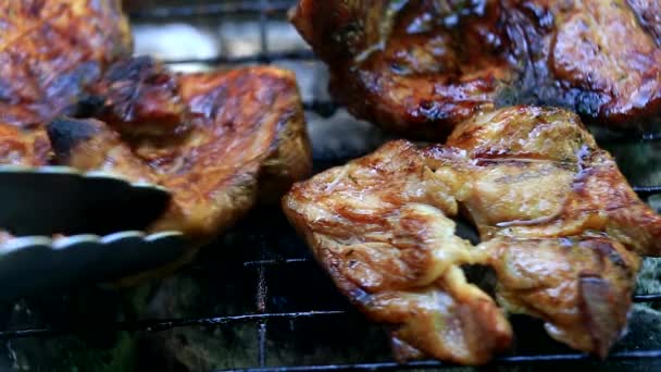 Roasting Fresh Meat Barbecue Closeup — Stock Video