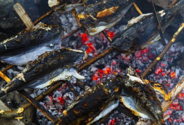 Kavurma balık ateşe yakın çekim