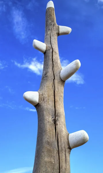 Piękne Drewniane Rzeźby Tle Niebieskiego Nieba — Zdjęcie stockowe