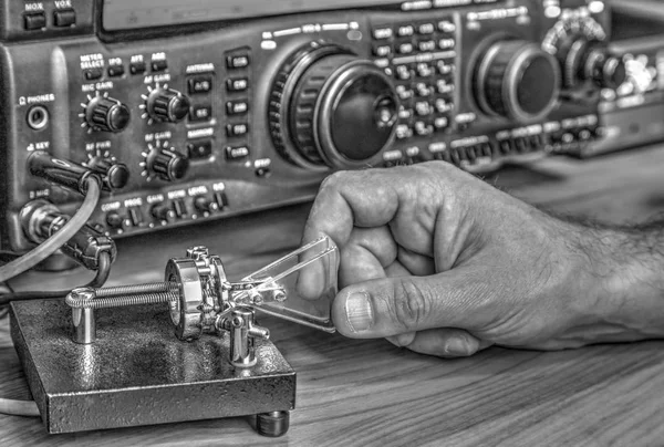 Modern High Frequency Radio Amateur Transceiver Black White — Stock Photo, Image