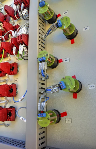 Painel Controle Com Interruptores Elétricos Close — Fotografia de Stock