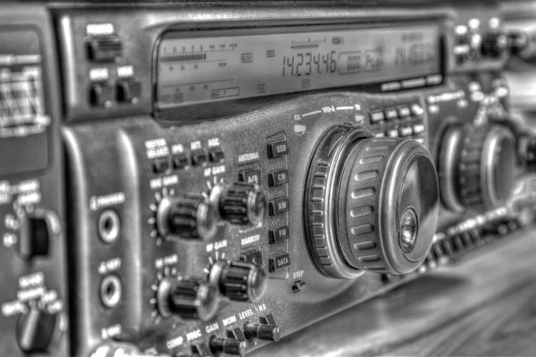 Modern high frequency radio amateur transceiver in black and white