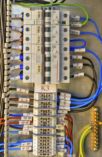 Panel Control Con Terminales Cables Dentro Vista —  Fotos de Stock