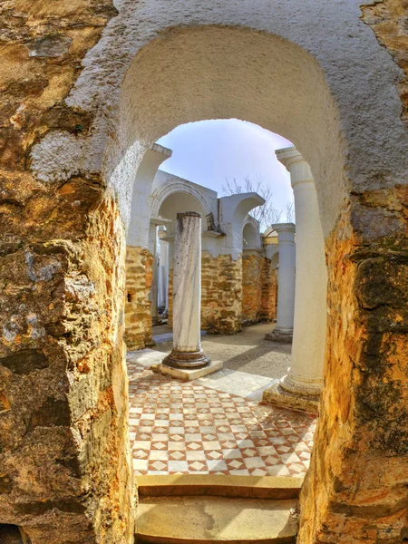 Ruins of ancient christian church in fish-eye perspective