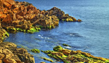 Kayalık kıyı ve mavi deniz ile güzel manzara