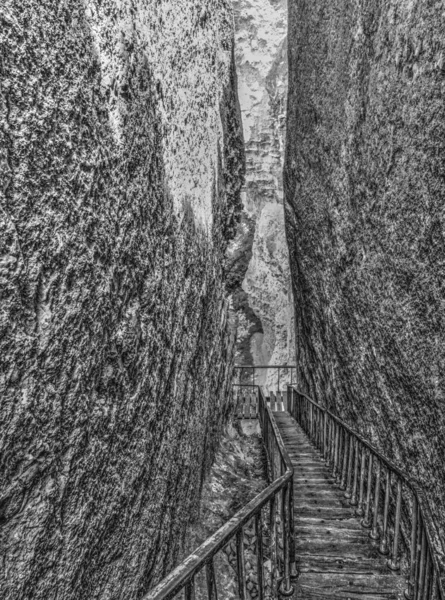Beautiful View Stairs Cave Black White — Stock Photo, Image