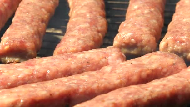 바베큐 고기를 클로즈업 — 비디오