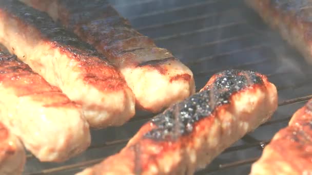 Asar Carne Fresca Barbacoa Vista Cerca — Vídeos de Stock