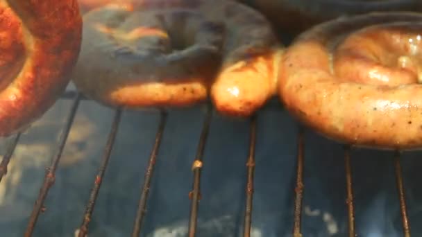 Grigliate Carne Fresca Sul Barbecue Vista Vicino — Video Stock