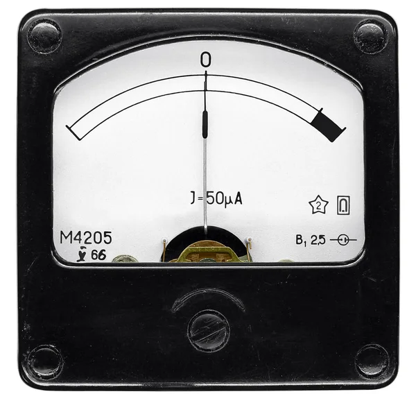 番号付けのない規模と白い背景の上のポインターの位置では少し黒 Microammeter M4205 1966 — ストック写真