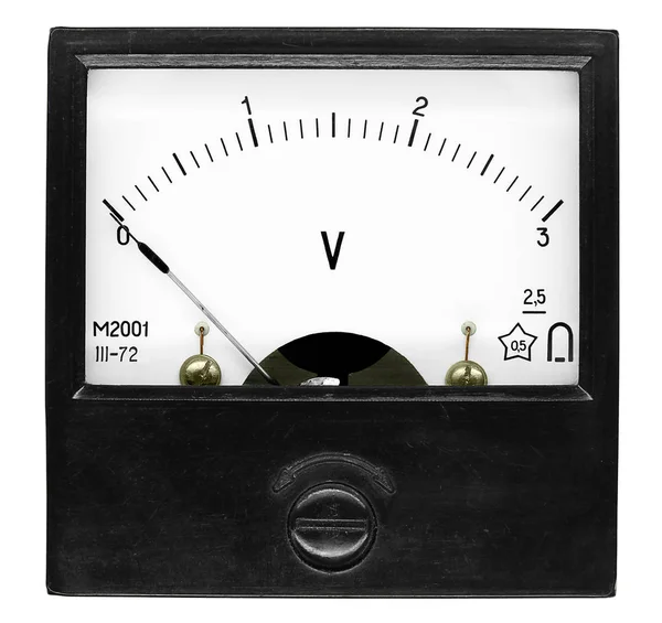 Ein kleines schwarzes Voltmeter m2001 (Baujahr 1972) für 3 Volt (Direkt-Cu — Stockfoto