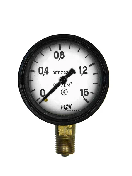 Ein kleines Manometer für Druck 1,6 kgf-cm2, Durchmesser 60 mm, auf — Stockfoto