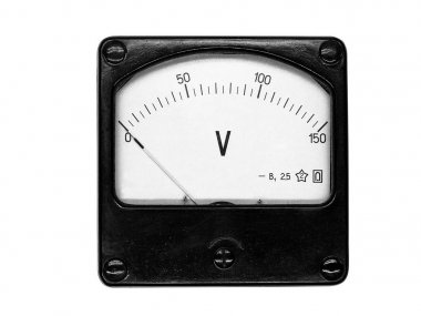 W üzerinde doğru akım 150 volt için bir kare siyah voltmetre