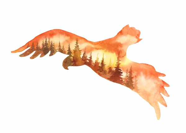 Watrcolor Orel Ilustrace Silhouette Krajina Abstraktní Izolovaných Bílém Pozadí — Stock fotografie