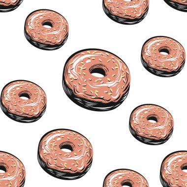 Vektör İllüstrasyon beyaz arka plan üzerinde renkli donut dikişsiz desen