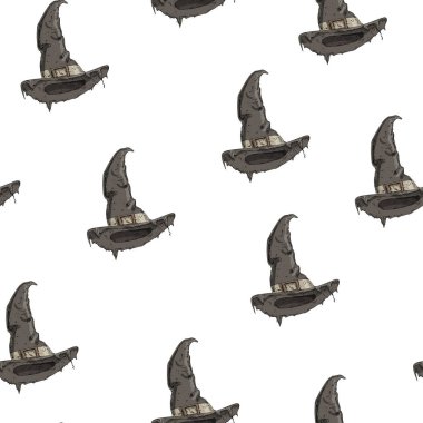 Vektör İllüstrasyon beyaz arka plan üzerinde renkli halloween cadı şapka dikişsiz desen