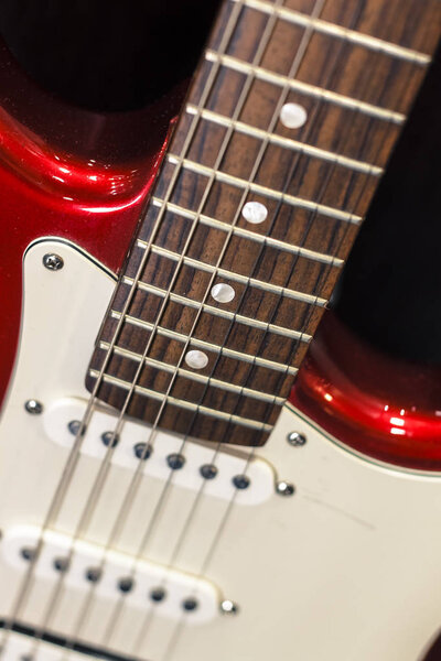 Closeup view of vintage classic electric rock les paul guitar