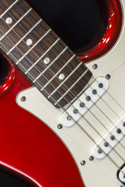 Closeup view of vintage classic electric rock les paul guitar