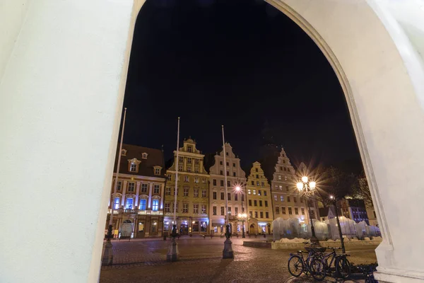 Visão Noturna Praça Mercado Wroclaw Polônia — Fotografia de Stock