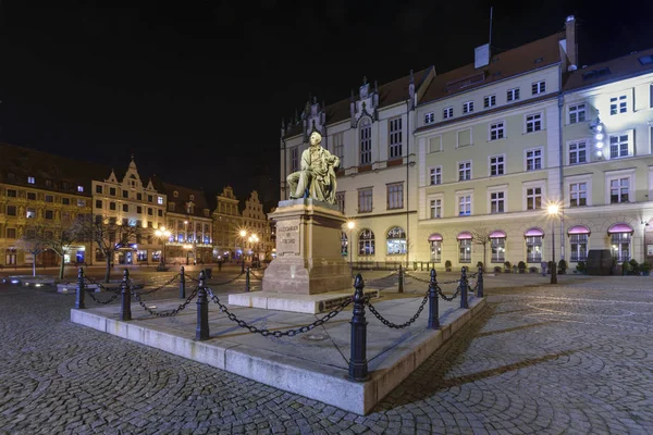 Vista Nocturna Plaza Del Mercado Wroclaw Polonia —  Fotos de Stock